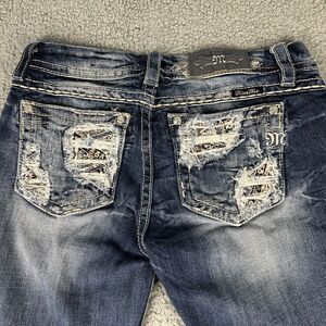 Miss Me Jeans Womens 30 Blue Signature Bootcut Rhinestones Stretch